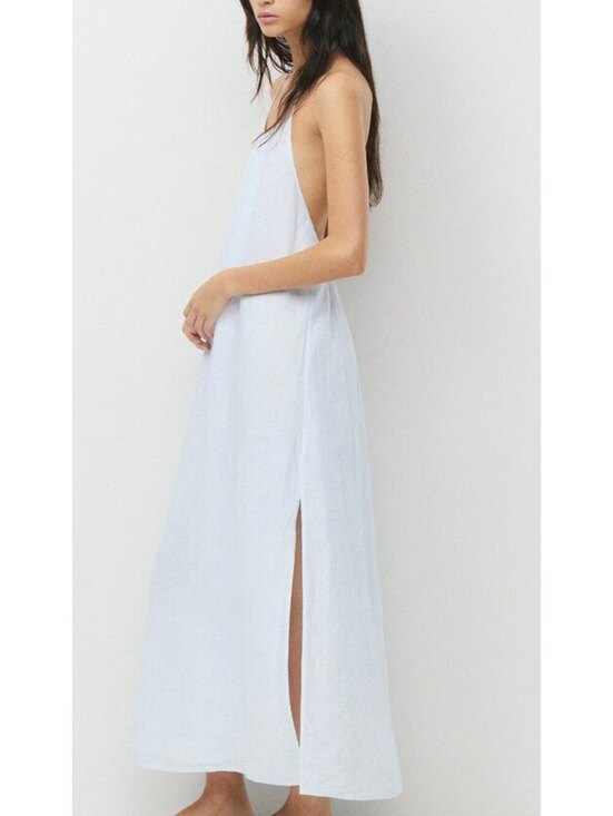 SHEIN Other - SHEIN White Sheer Linen Cover-Up Halter Dress – Women's Beach Vacation Wear